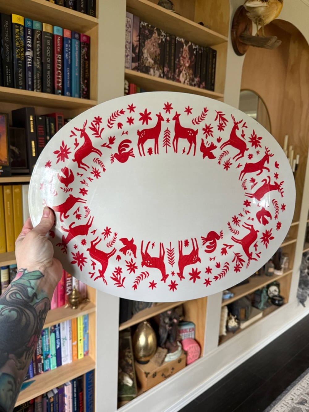 Place and time Joann’s Festive Red Deer Oval melamine large Serving Platter